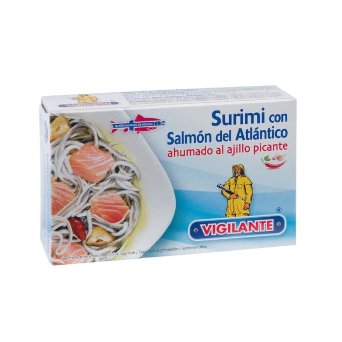 Surimi con salmón del Atlántico ahumado al ajillo picante VIGILANTE Peso Neto: 110g